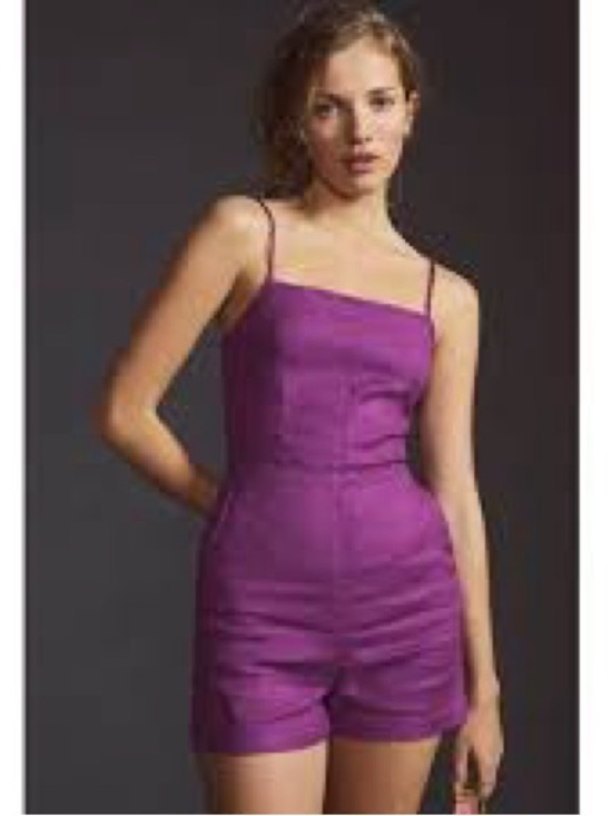 Anthropologie Pants - Anthropologie Maeve purple tie back mini romper spaghetti straps and tie back